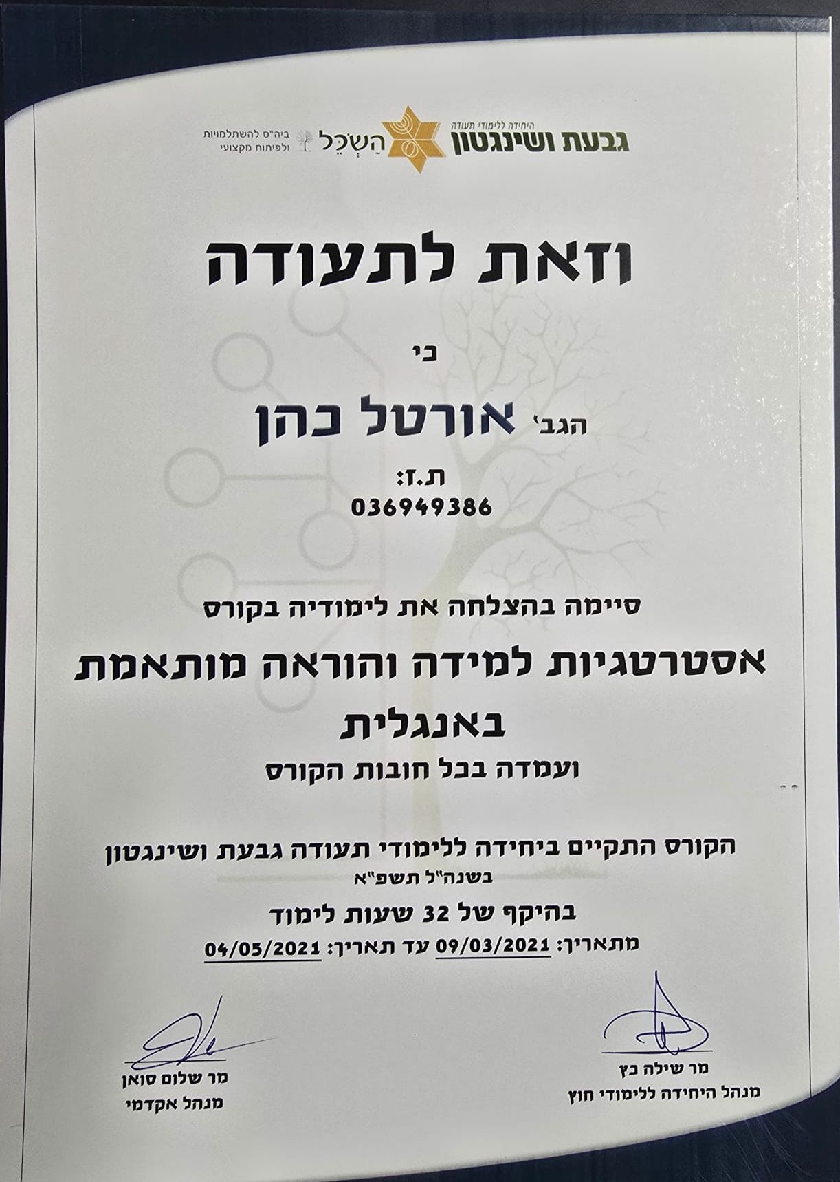 תעודה — אסטרטגיות למידה והוראה
